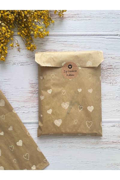 eylülün etiket fabrikası White Heart Kraft Envelope Package - Gift Package - 18x30 cm. 10 units