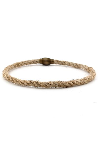 Solfera Men's Bracelet - Cream Color, Thin Rope, Bronze Metal, Magnet Single Row M054C