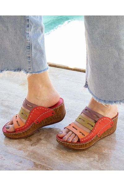 CONSUELO Orthopedic Wedge Heeled Leather Slippers 11447