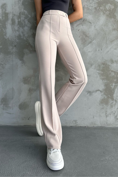 macharel jeans Krémové kalhoty Palazzo s dvojitým knoflíčkem v nové sezóně