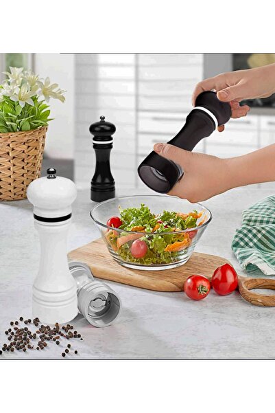 LUCKYHOMES طقم مطحنة ملح وفلفل باللونين الأسود والأبيض مقاس 18 سم مكون من قطعتين