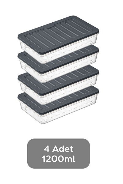 Meleni Home 4'lü Buzdolabı Düzenleyici Difriz-Mikrodalga Uyumlu Saklama Kabı Antrasit 4 X 1200 ml