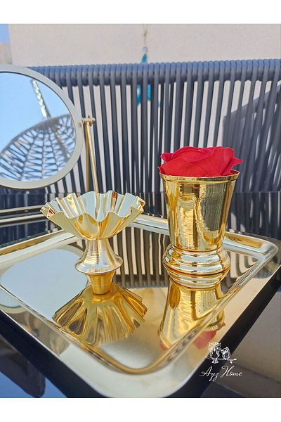 AYZ HOME 21*21 Presentation Tray - Turkish Delight and Rose Bucket Velvet Rose Set (Promise, Engagement, Promise, Coffee Presentation)