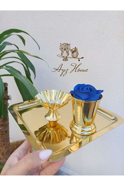 AYZ HOME 21*21 Presentation Tray - Turkish Delight and Rose Bucket Velvet Rose Set (Promise, Engagement, Promise, Coffee Presentation)