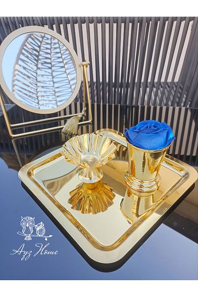 AYZ HOME 21*21 Presentation Tray - Turkish Delight and Rose Bucket Velvet Rose Set (Promise, Engagement, Promise, Coffee Presentation)