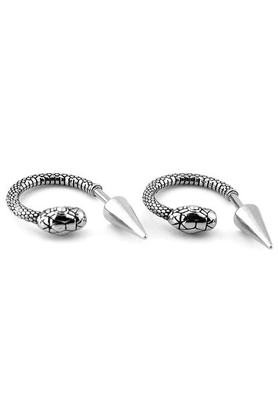 Solfera Men's Earrings - Snake Shaped, Pointed End, Stainless Surgical Steel, Half Hoop - ER111