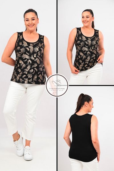 tarzımsüper New Season Pattern - Αμάνικη και 4 Seasons Casual χτενισμένη βαμβακερή μπλούζα, Plus Size, Χοντρές τιράντες