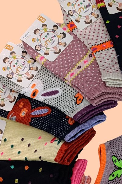 KRAL SOCKS Чорапи за момиче - момче Шарени памучни чорапи против изпотяване (4 ЧИФТА) Ученически ученически детски чорапи