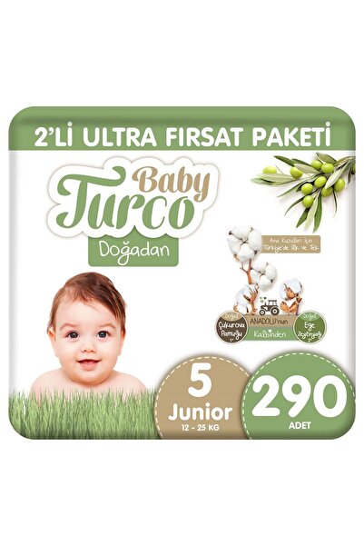 Baby Turco Doğadan 2'li Ultra Fırsat Paketi Bebek Bezi 5 Numara Junior 290 Adet
