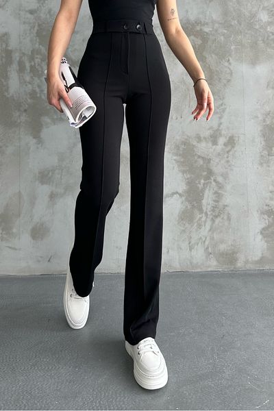 macharel jeans New Season Double Button Belted Palazzo Trousers Black