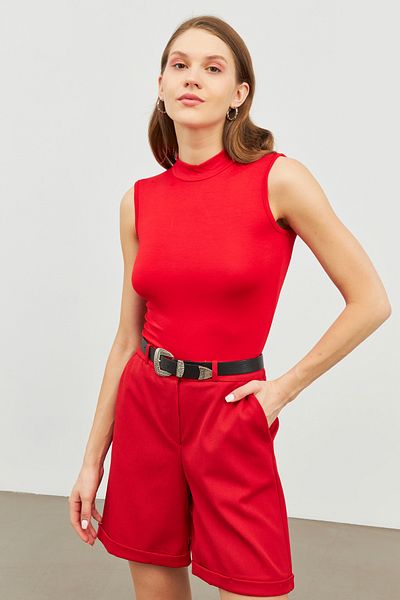 Bukamiss Red Zero Sleeve Women's Blouse