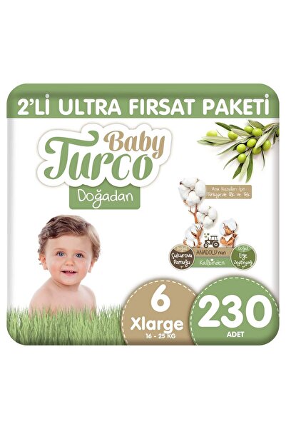 Baby Turco Doğadan 2'Li Ultra Fırsat Paketi Bebek Bezi 6 Numara Xlarge 230 Adet