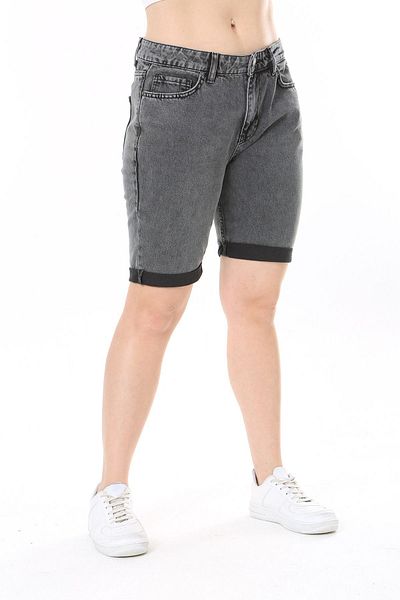 Şans Plus Size Smoked Denim Shorts 5 Pockets - 65N38072