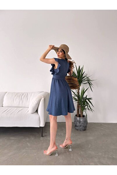 LB Laluna Butik Kadın Kolu Volanlı Günlük Elbise