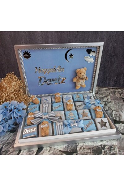 Bebek Çikolatası Lüks Ayıcıklı Kutuda 48 Adet Sütlü Madlen Çikolata, Özel Süs...