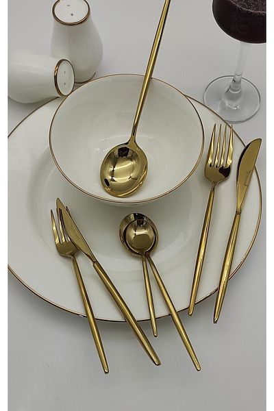 BRONDOFF Ikon 36 Piece (PER 6 PEOPLE) Titanium Gold Fork Spoon Knife Set