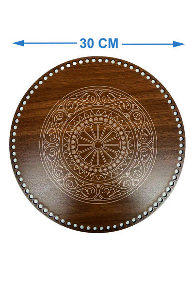 şamaksesuar (قطعتان) قاعدة صينية سلة خشبية دائرية منقوشة 30 سم 3 مم MDF (وجه ...