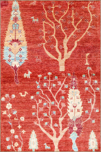 Rugs Modern Halı Kırmızı Ağaç Çiçekli Geleneksel Botanik Temalı Desenli Dokum...