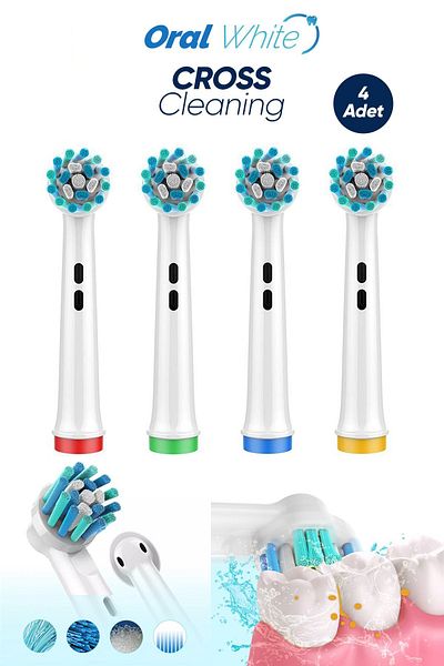 Oral White تقنية Cross Cleaning ذات الشعيرات المتقاطعة من Oral-b متوافقة مع 4 رؤوس احتياطية