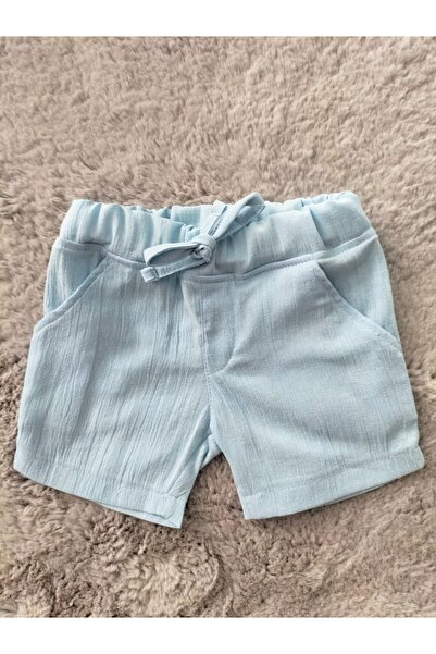 Butik Erkek Organik Şile Bezi Pamuklu Mavi Renkli Beli Lastikli Cepli Bebek v...