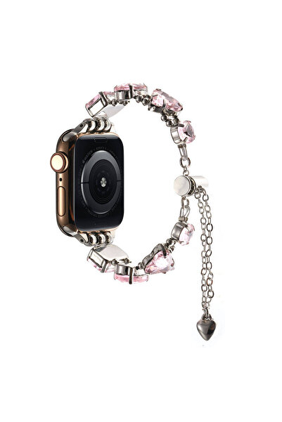 Kupa Apple Watch 42/44/45/Ultra 49mm Kordon Renkli Elmas Taşlı Şık Parlak Zincir Kordon