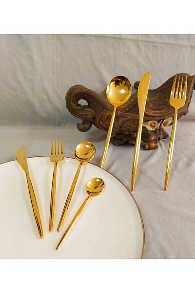 BRONDOFF Ikon 42 Pieces 24 Carat Gold Plated Fork Spoon Knife Set