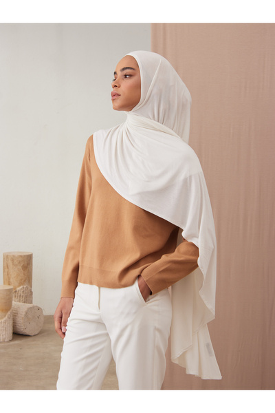 Femple Modest Small Practical Premium Jersey Shawl | Color: Ivory | Chin Stitched | Size: Young-Child | Instant Hijab