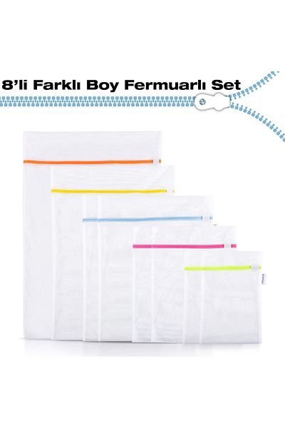 SANDWATCH 8 Pieces Laundry Net Bag Closet Suitcase Organizer Organizer with Colorful Zipper