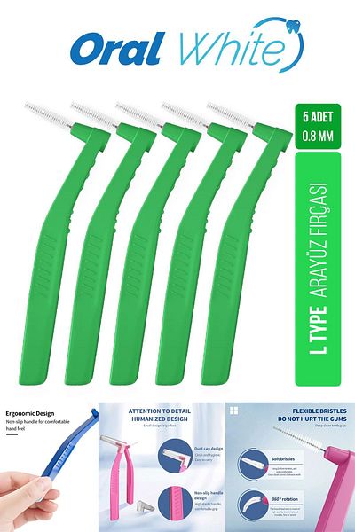 Oral White Interface Brush Green 0.8 mm Cleaning Pro 5 Pieces