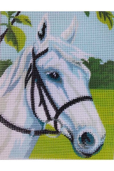 Anchor Printed Unprocessed Tapestry Panel Etamine White Horse Pattern 14x18cm