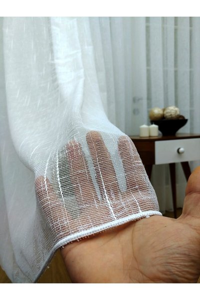 Evdepo Home Şantuk Linen Tulle Curtain, Ready to Use, No Pleats, Straight Installation, Extrafoam Gathering, Single Panel