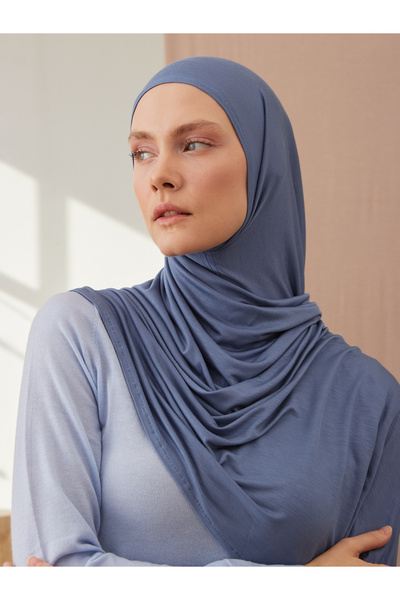 Femple Modest شال جيرسي عملي صغير فاخر |   اللون: الدينيم الأزرق |   مخيط الذ...