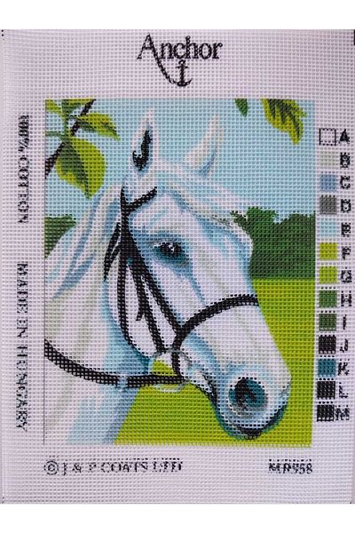 Anchor Printed Unprocessed Tapestry Panel Etamine White Horse Pattern 14x18cm