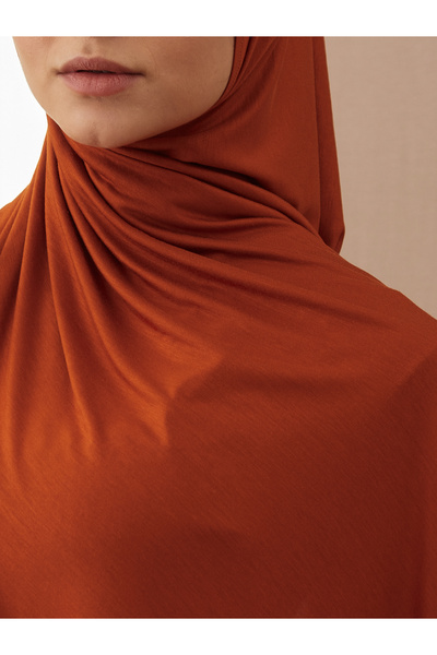 Femple Modest شال جيرسي ممتاز - برتقالي محروق، خياطة الذقن، مقاس الشباب والأط...