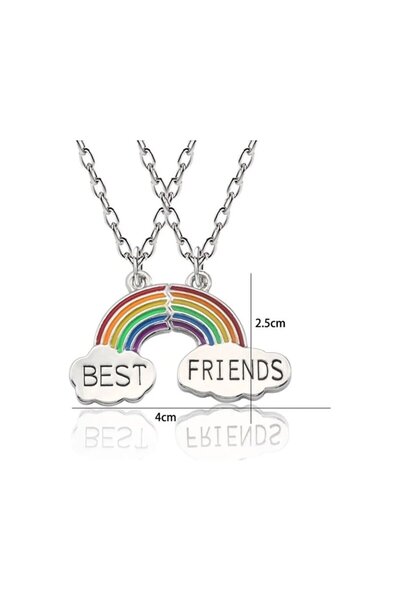 Herşey Nota 2 Adet Gökkuşağı Best Friends Kolye Bff Ikili Arkadaşlık Kolyesi