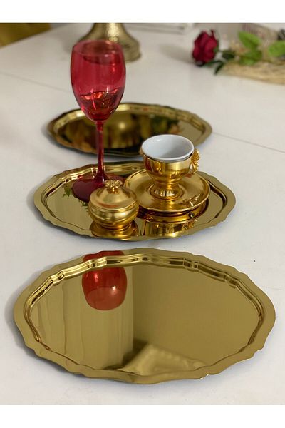 Elzemm store Shiny Gold Oval Model - 20*25 CM, 3 Serving and Presentation Trays