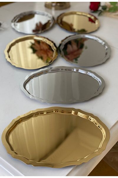 Elzemm store 25 cm Gold and Silver Color Oval Model Presentation Table of 6