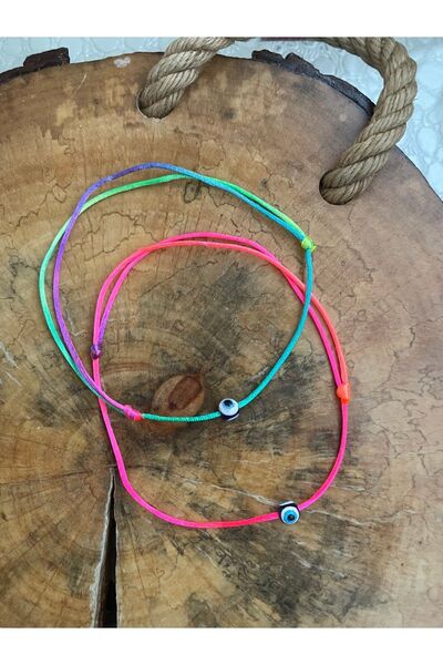 Ben Aleina Renkli Ip Nazar Boncuklu Halhal & Bileklik Çift Bileklik