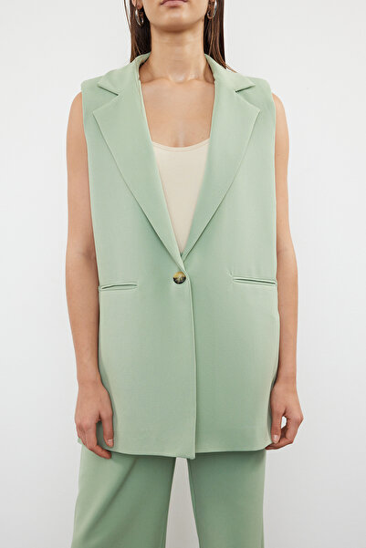 Trendyol Collection Mint Regular Fit Woven Vest and Wide Leg/Wide Leg Pants Set Twoss24Au00019