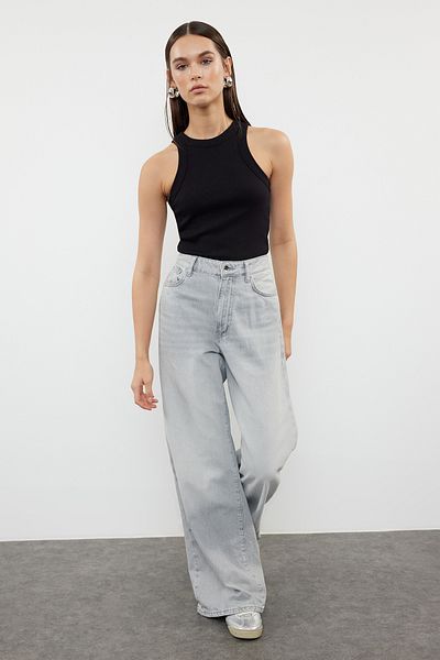 Trendyol Collection Flexibles Neckholder-Unterhemd mit Kordelzug, schwarz, Normalgröße TWOSS24AL00064