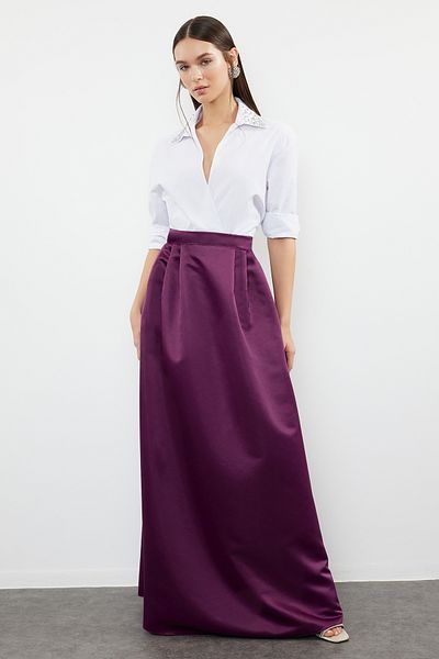 Trendyol Collection Lila Maxirock aus Satin mit Ballonschnitt - TPRSS24ET00015