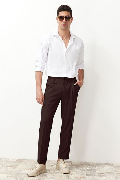 Trendyol Collection Ιταλικό κομμένο καφέ πλισέ παντελόνι - Διπλό πόδι TMNSS24PL00022