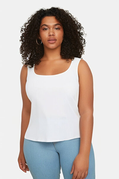 Trendyol Curve White Diver/Scuba Knitted Plus Size Μπλούζα