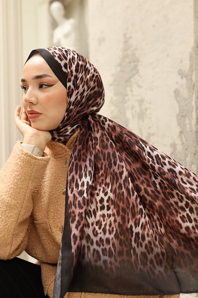 Silk Home Brown Leopard Patterned Soft Shawl-70017-01
