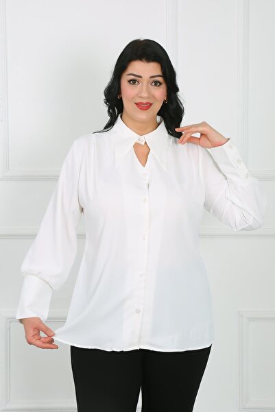 By Alba Collection Біла дубайська тканинна ґудзикова детальна жіноча сорочка ...