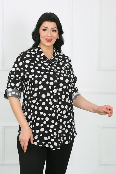 By Alba Collection Cămașă de damă din viscoză cu buline albe de mărime mare