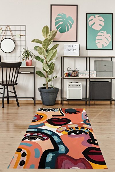 on the clouds Renkli Portre Yıkanabilir Kaymaz Taban Leke Tutmaz Salon Halısı...