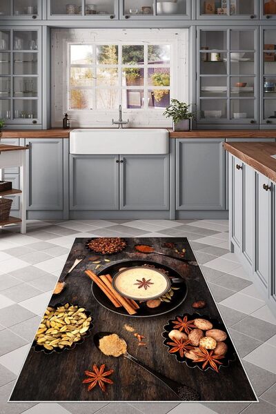 on the clouds Salep Ve Baharatlar Desenli Yıkanabilir Kaymaz Taban Leke Tutma...