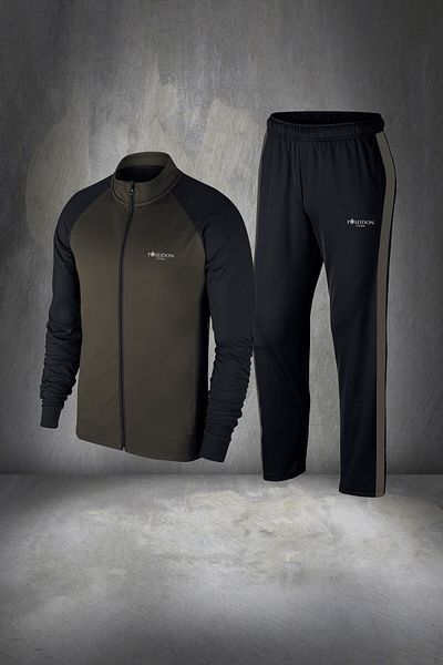 POSEIDON STORM Plus Size Men's Khaki Special Supra Combed Cotton Fabric Sportsman Two Piece Running Suit 4Xl-10Xl