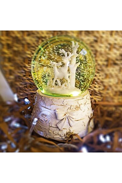 hediyesahibi Geyikli Işıklı Müzikli Püskürtmeli Büyük Boy Kar Küresi-mavi